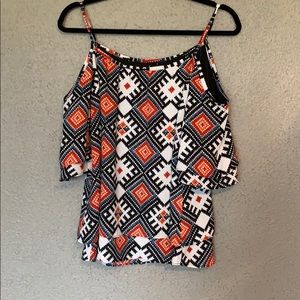 Cold shoulder bell sleeve top Aztec print